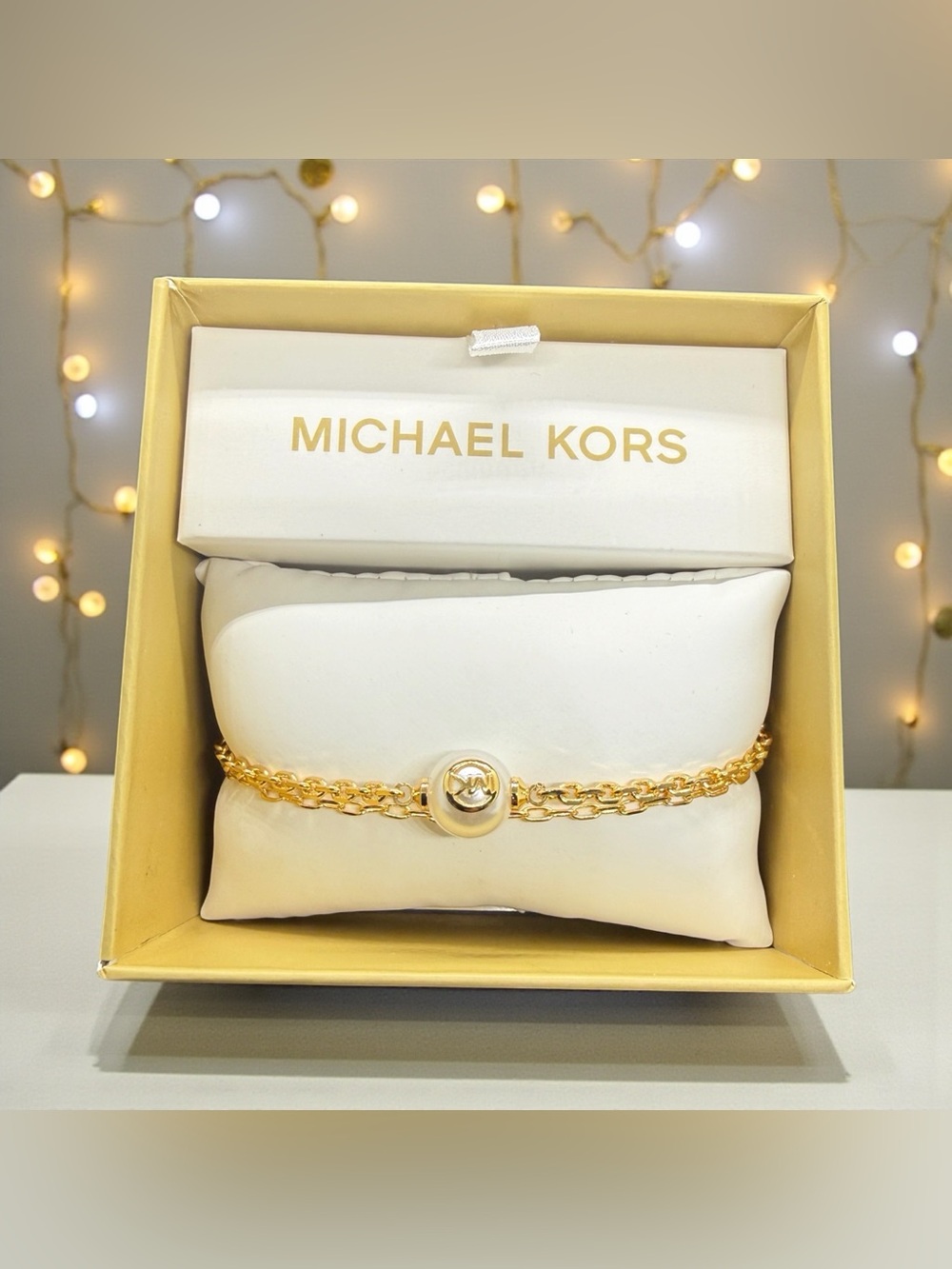💛MICHAEL KORS💛Gold-Tone Chain Slider Bracelet with Monogram Pearl/NWT